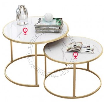 Enya Coffee Table-  White Marble Laminate Top - Gold Leg